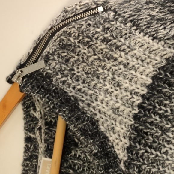 Michael Michael Kors chunky shoulder zipper tie dye black and white sweater XL - Picture 5 of 10